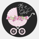 Roze koets Baby Ronde Sticker (Voorkant)