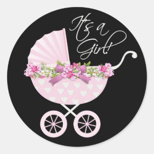 Roze Koets Baby Ronde Sticker
