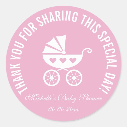 Roze koets baby shower partij gunst stickers (Voorkant)