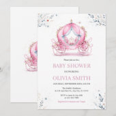 Roze Koets Baby Shower Uitnodiging (Voorkant / Achterkant)