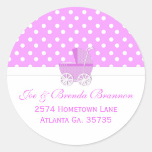 Roze koets en Polka Dots Adresetiketten Ronde Sticker