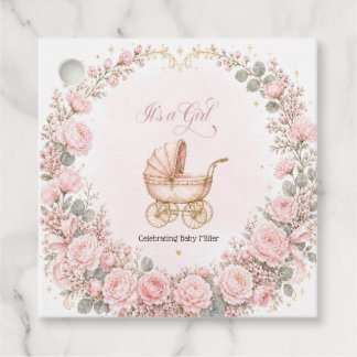 Roze Koets Het is een Meisje Baby Shower Persoonli Bedankjes Labels
