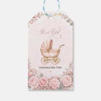 Roze Koets Het is een Meisje Baby Shower Persoonli Cadeaulabel