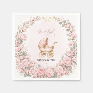 Roze Koets Het is een Meisje Baby Shower Persoonli Servet
