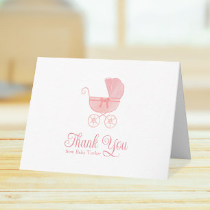 Roze Koets Meisje Baby Shower Briefpapier Bedankkaart