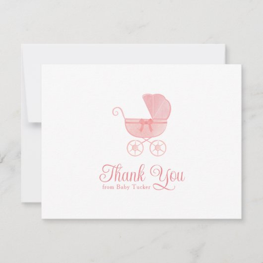 Roze koets meisje Baby shower dank u Bedankkaart (Voorkant)