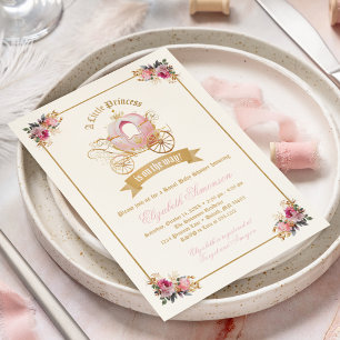 Roze Koets Prinses Sprookje Baby Shower Kaart