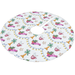 Roze Koffer Heet Cacaorecept Aquarel Illustratie Kerstboom Rok
