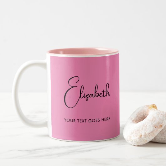 Roze koffie Mok Script Name Text Sjabloon (Met donut)