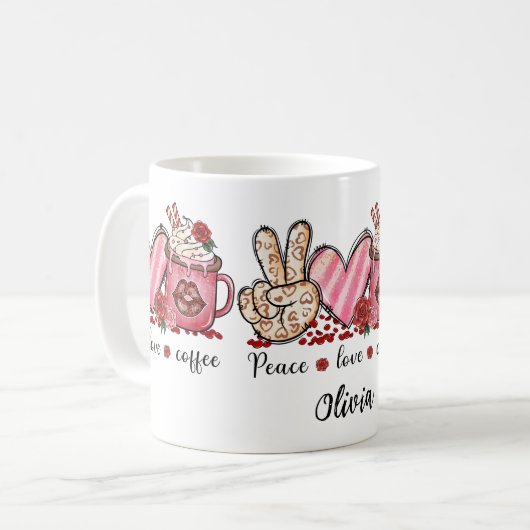ROZE KOFFIE MOKKEN VREDE VALENTIJNSDAG NAAM MOK (Voorkant links)