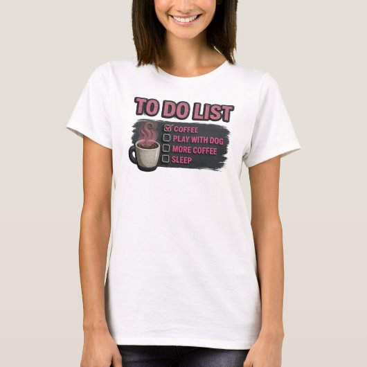 Roze KOFFIE SPELEN MET HOND Origineel Design T-shirt (Voorkant)