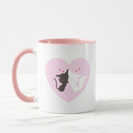 Roze koffiekop gelukkig kattenkoppel mok (Links)