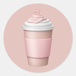 Roze koffiekopje met slagroom emoji ronde sticker