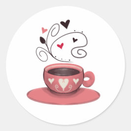 Roze koffiekopje ronde sticker