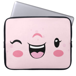 Roze kokerhoes voor Kawaii Face-laptop Laptop Sleeve