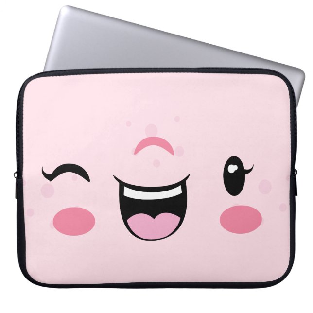 Roze kokerhoes voor Kawaii Face-laptop Laptop Sleeve (Voorkant)