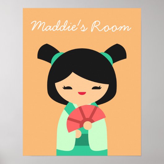Roze Kokeshi Japanse poppenkamer Poster (Voorkant)