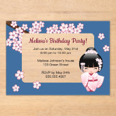 Roze Kokeshi Meisje Transparant Raam Verjaardag Bl Acryl Uitnodigingen (Voorkant)