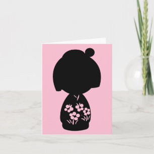 Roze Kokeshi Triplet Silhouette Note Card Kaart