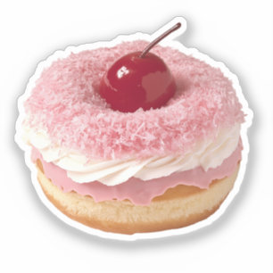 Roze kokosnoot donut met kersentoppen sticker