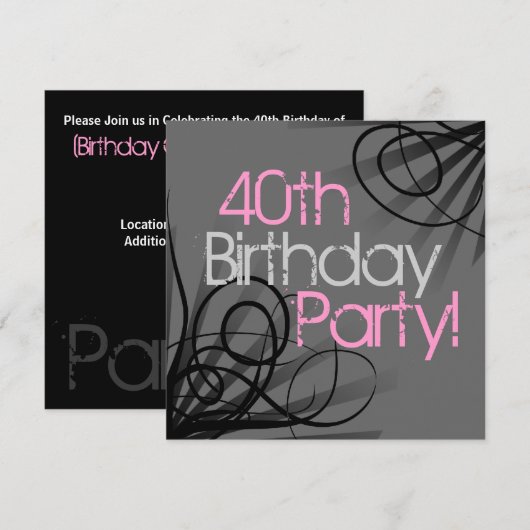 Roze kolenkool - zwarte aangepaste uitnodigingen (Voorkant / Achterkant)