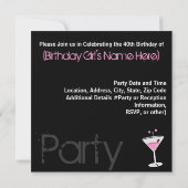 Roze kolenkool - zwarte aangepaste uitnodigingen (Achterkant)