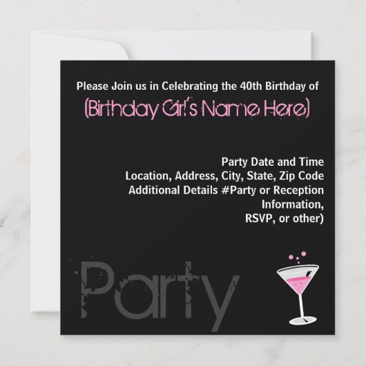 Roze kolenkool - zwarte aangepaste uitnodigingen (Achterkant)