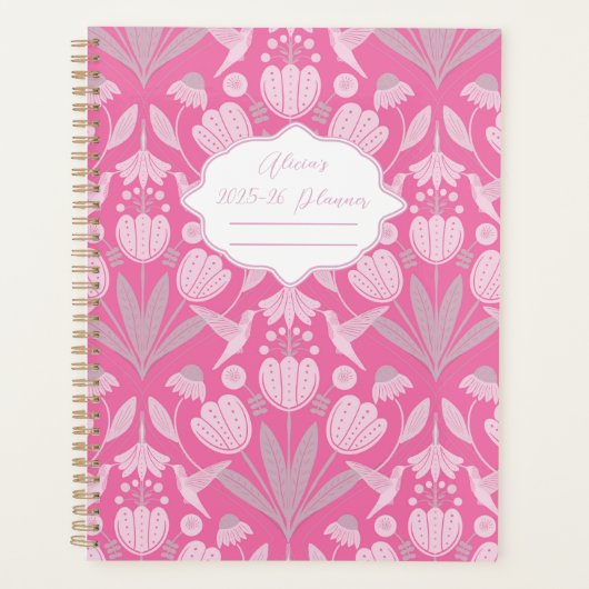 Roze kolibrie Coquette gepersonaliseerd jaarlijks Planner (Voorkant)