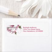 Roze kolibrie en bloemen retour adreslabels etiket (Insitu)