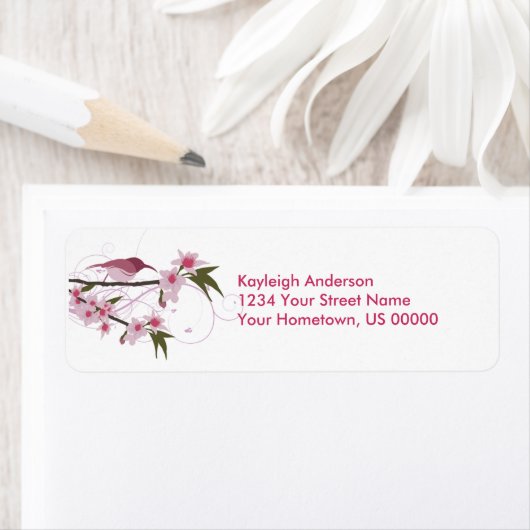 Roze kolibrie en bloemen retour adreslabels etiket (Insitu)
