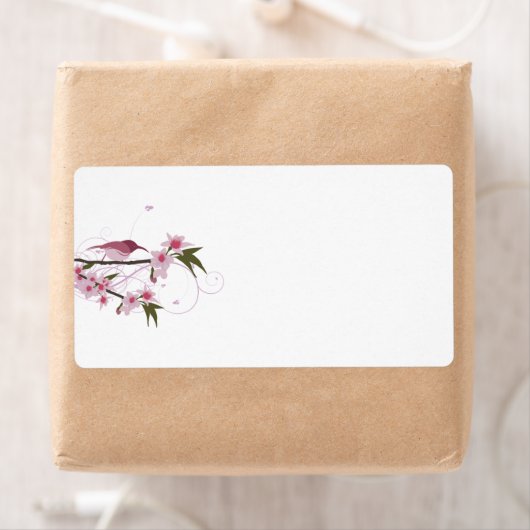 Roze kolibrie en bloemen Verzendlabels Etiket (Insitu)