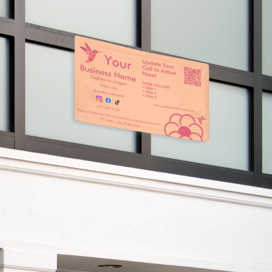 Roze kolibrie Logo QR Code Peach Fuss Business Spandoek (Buitenkant Gebouw)