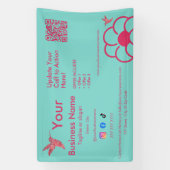 Roze kolibrie QR Code Turquoise Business Banner (Verticaal)