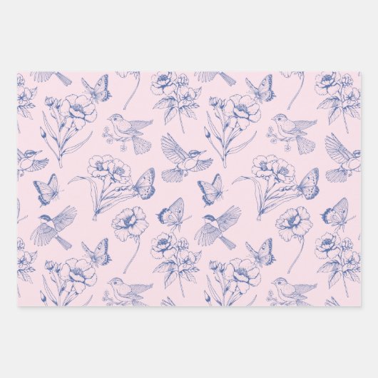 Roze Kolibrie & Vlinder Bloemen Wrapping Inpakpapier Vel (Voorkant 3)