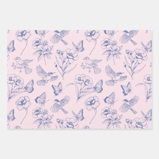 Roze Kolibrie & Vlinder Bloemen Wrapping Inpakpapier Vel (Voorkant 2)