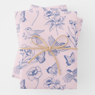 Roze Kolibrie & Vlinder Bloemen Wrapping Inpakpapier Vel