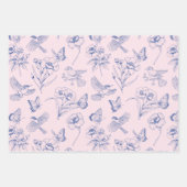 Roze Kolibrie & Vlinder Bloemen Wrapping Inpakpapier Vel (Voorkant)