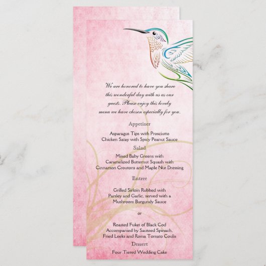 Roze kolibrie Waterverf bruiloft Menu (Voorkant / Achterkant)