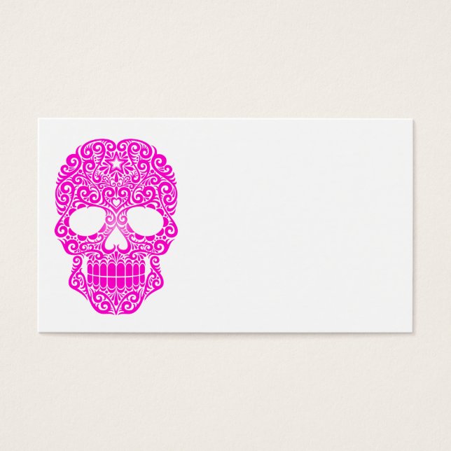 Roze kolkende suikerschedel visitekaartjes (Voorkant)