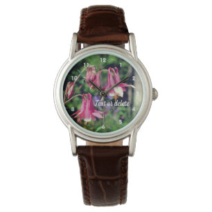 Roze Kolombloemen Sluiten Gepersonaliseerd op Horloge