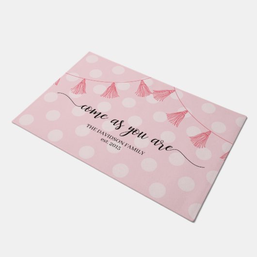 Roze kom als je persoonlijk welkom bent deurmat (Schuin)