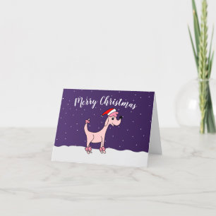 Roze komische poedel Posh Paws in sneeuwkerst Feestdagen Kaart