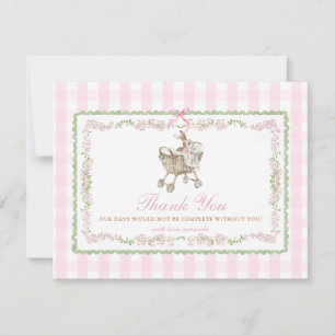 Roze Konijn Baby Shower Boog Grandmillennial Bloem Bedankkaart