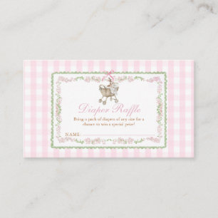Roze Konijn Baby Shower Gingham Luier Raffle Informatiekaartje