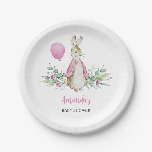 Roze Konijn Baby shower Papieren Bordje (Voorkant)
