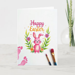 Roze Konijn Bloem Paaskaart Kaart