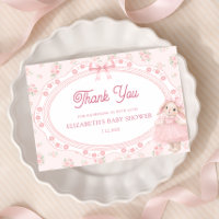 Roze Konijn Chic Baby Shower Bedankkaart