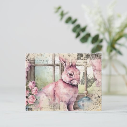 Roze Konijn  Collage Briefkaart (Staand voorkant)