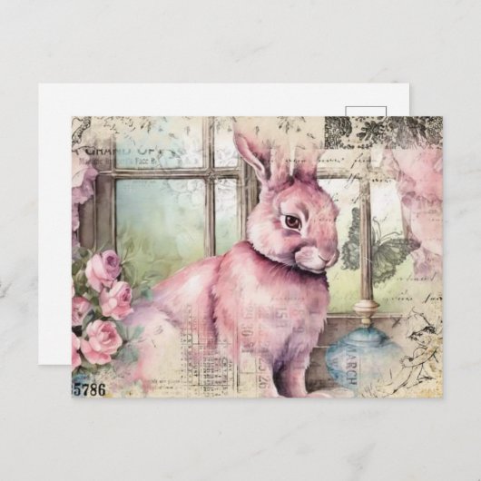 Roze Konijn Collage Briefkaart (Voorkant / Achterkant)