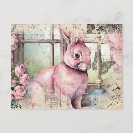 Roze Konijn  Collage Briefkaart (Voorkant)